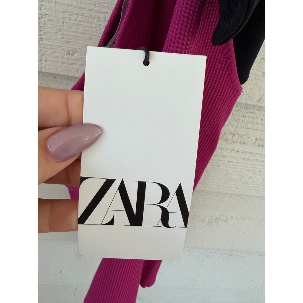 ZARA Pink One Shoulder Knit Top w/ Black Bow Strap Size M NWT - Picture 7 of 8